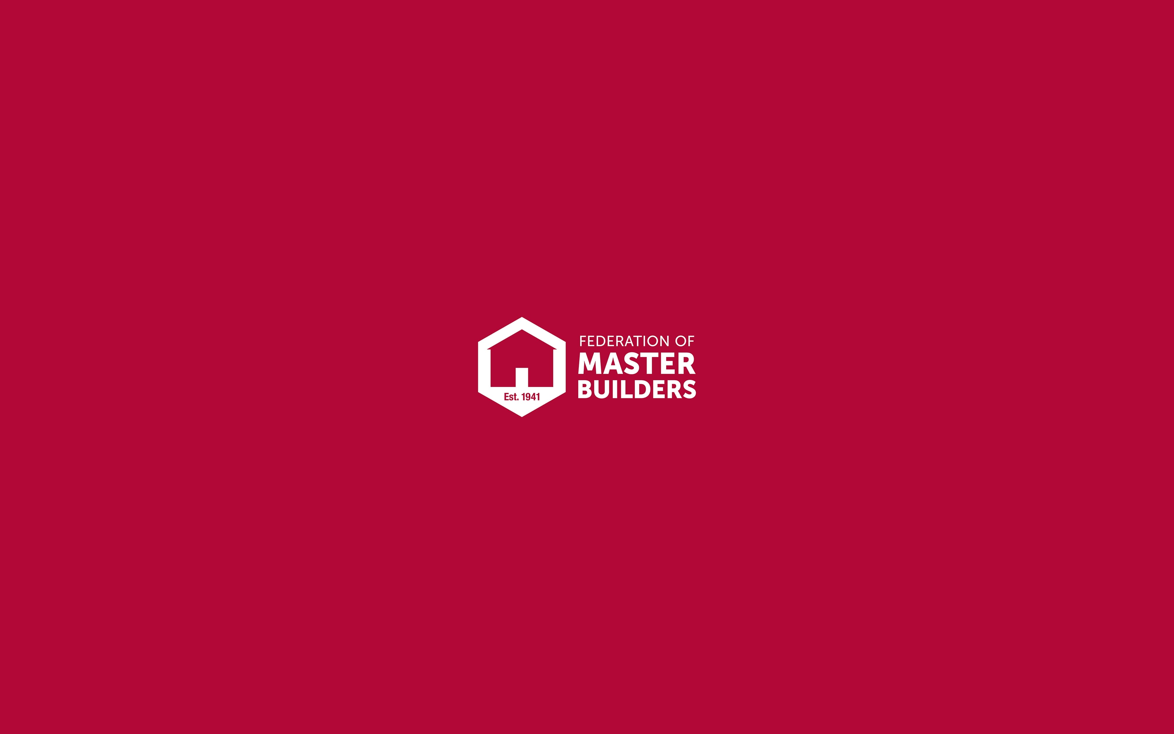Federation of Master Builders logo and wordmark in new identity white on burgundy red background